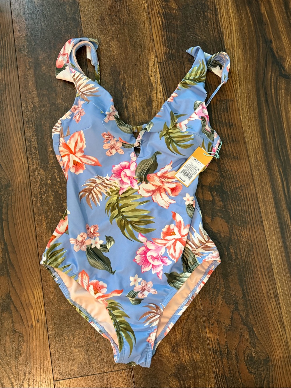 Kona Sol Blue Floral One-Piece Swimsuit